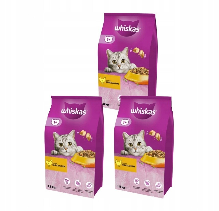 Whiskas Adult 11,4 kg (3x3,8 kg) suché krmivo pro dospělé kočky s kuřecím masem