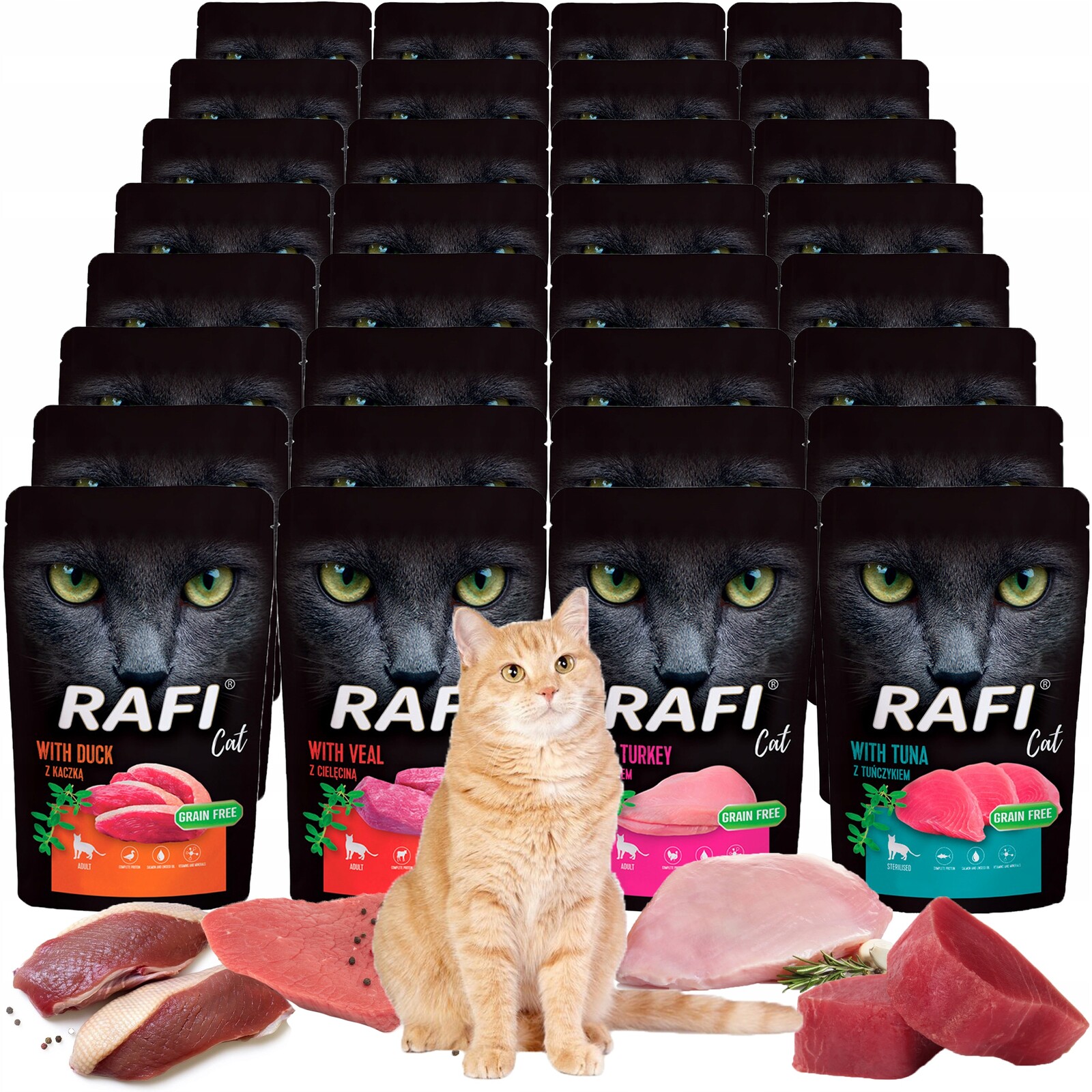 mokré krmivo pro kočky Rafi Cat Dolina Noteci Mix Chutí 32 x 100 g Bez obilovin