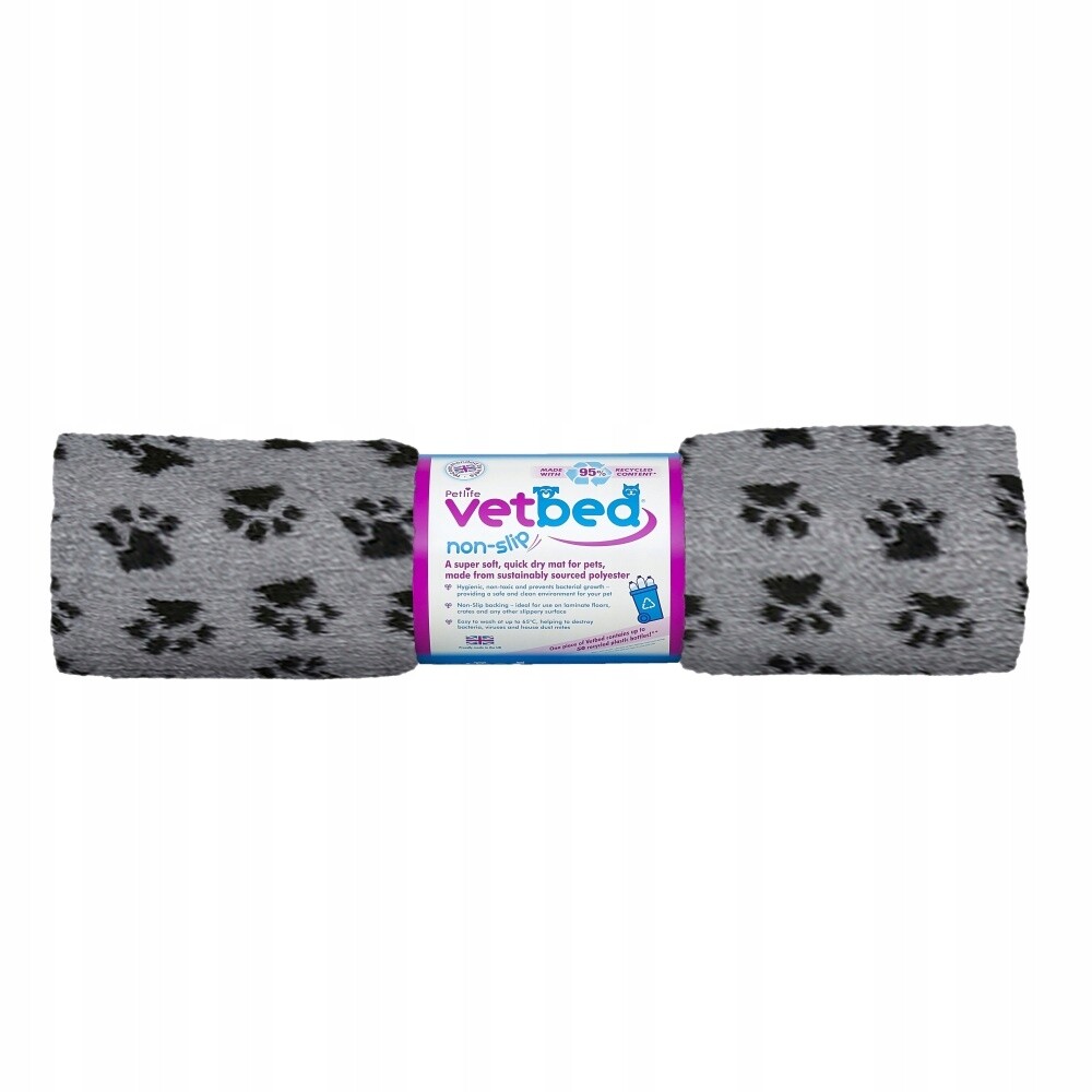 Vetbed protiskluz Drybed šedá packy 75 x 50 cm Deluxe, vlas 30 mm