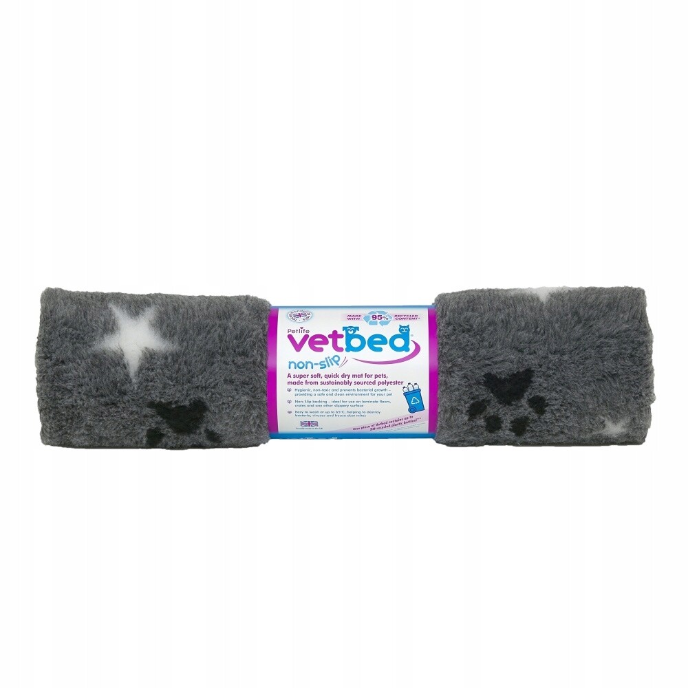 Vetbed protiskluz Drybed šedá packa a hvězda 100 x 75 cm Deluxe, vlas 30