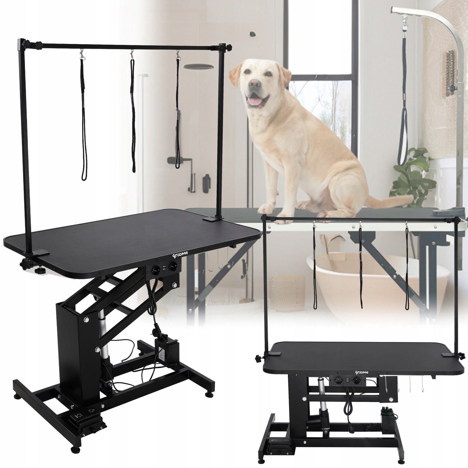 Groomerský stůl, veterinární zastřihovač, tři vodítka, elektrický pohon