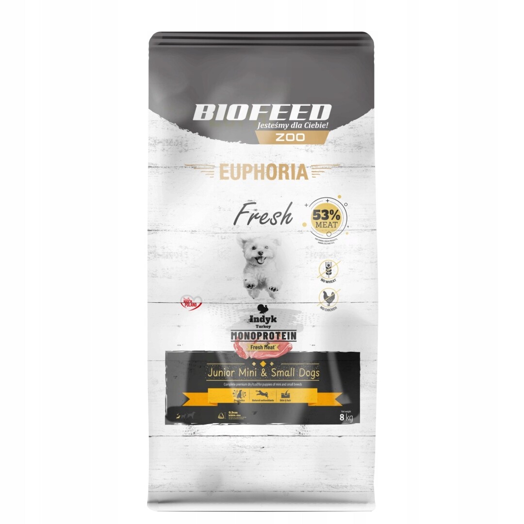 Biofeed Euphoria Fresh Turkey 8 kg Suché Krmivo pro štěňata malých plemen