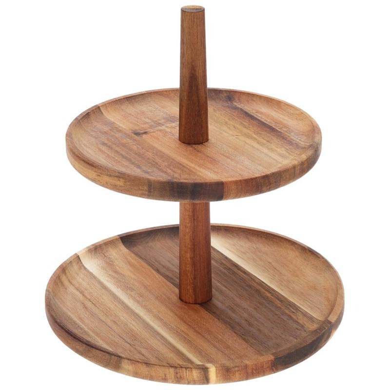 EXCELLENT HOUSEWARE Etažér dvoupatrový 23 cm Akát KO-210001360