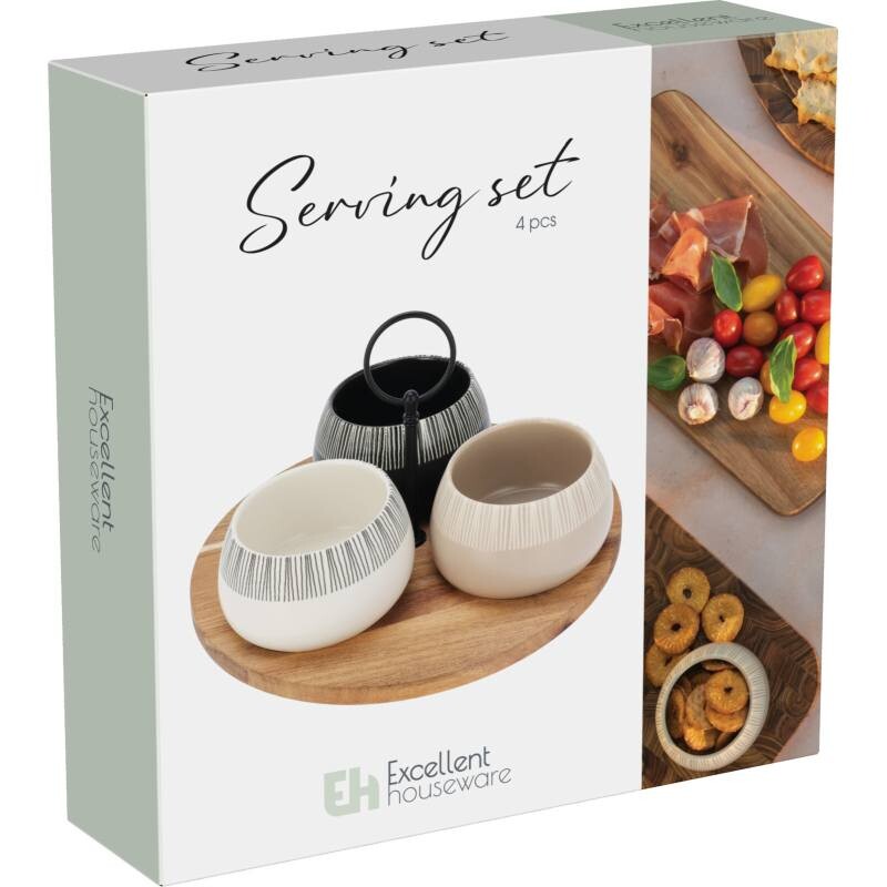 EXCELLENT HOUSEWARE Sada misek na pochutiny servírovací s prkénkem 3 ks KO-210001230