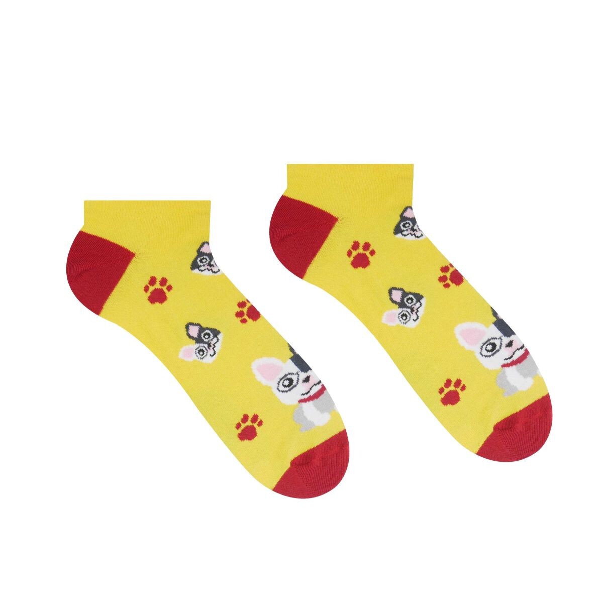 Ponožky kotníkové Hesty Francouzský buldoček - žluté-červené, 39-42