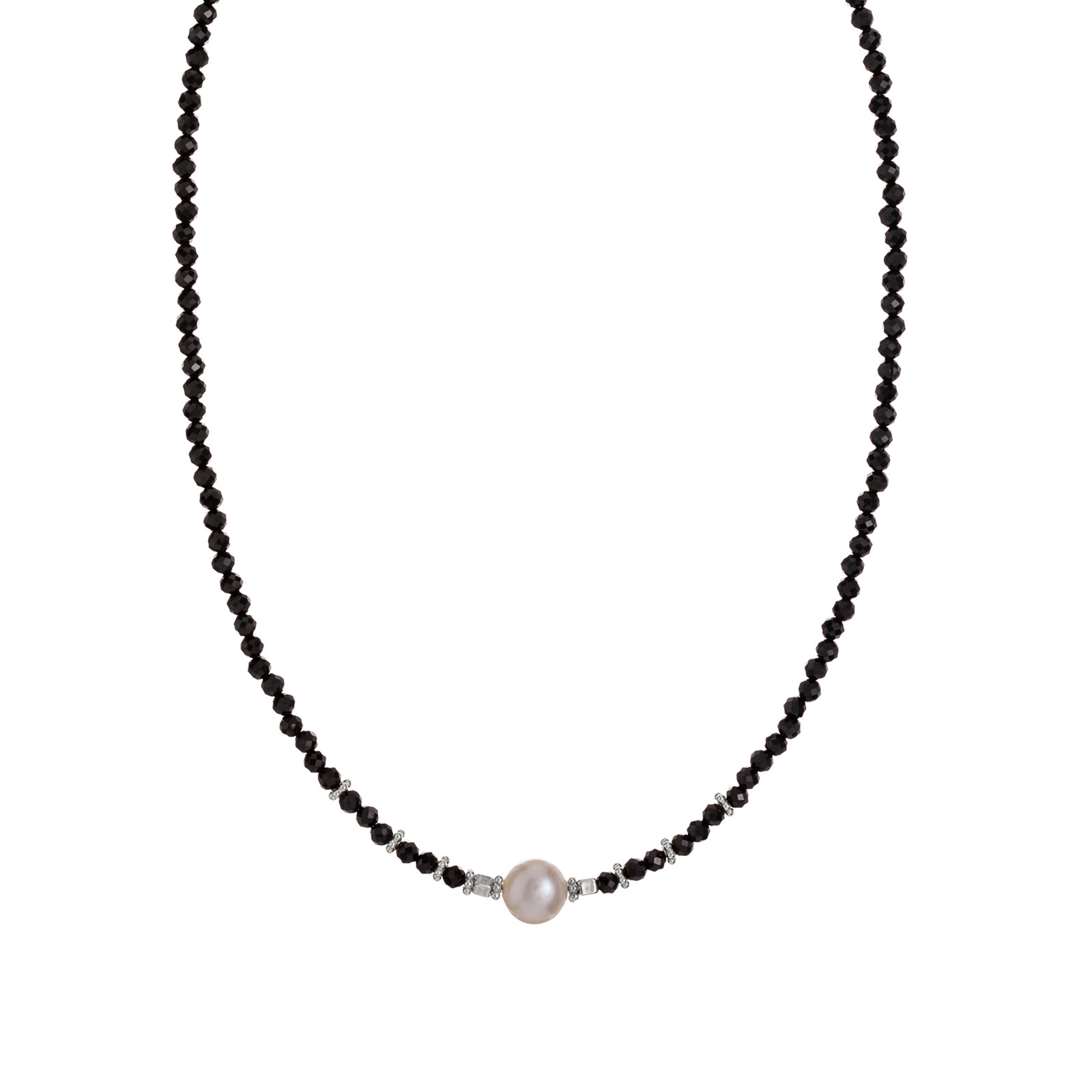 Alisia Korálkový náhrdelník z černého spinelu s pravou perlou AL4107-Argento-Spinello
