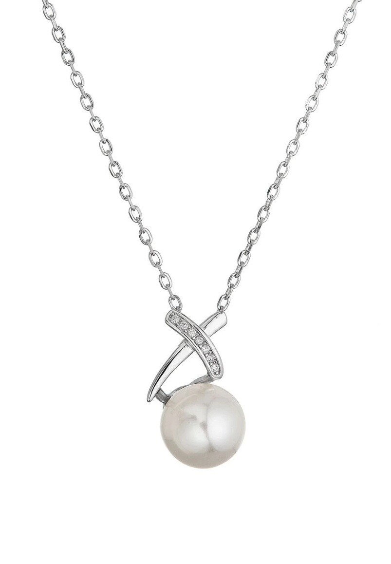 Evolution Group - Pavona Slušivý stříbrný náhrdelník se zirkony a shell perlou 12144.1