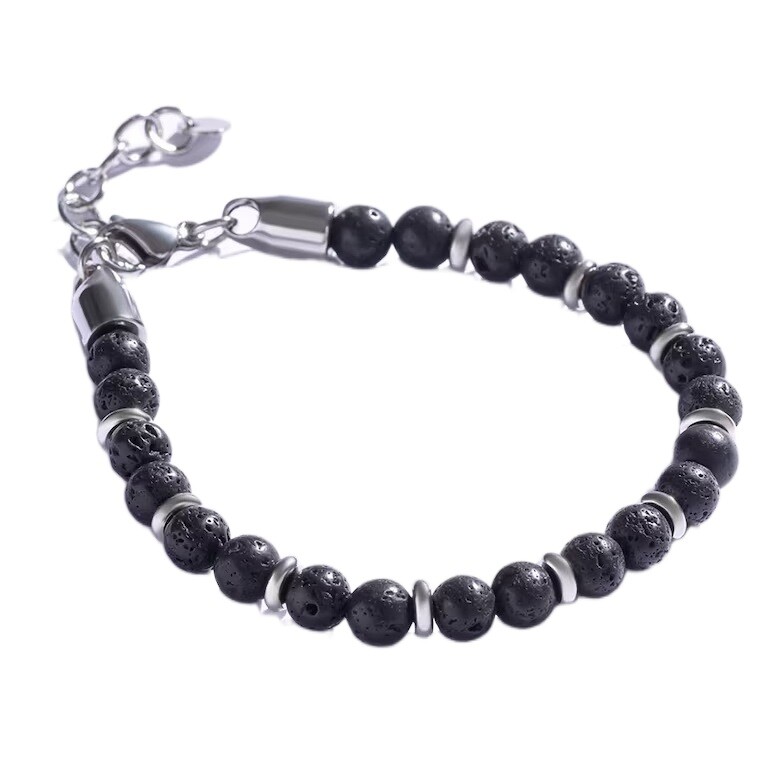 Marc Malone Pánský korálkový náramek s lávovým kamenem MCGB5009