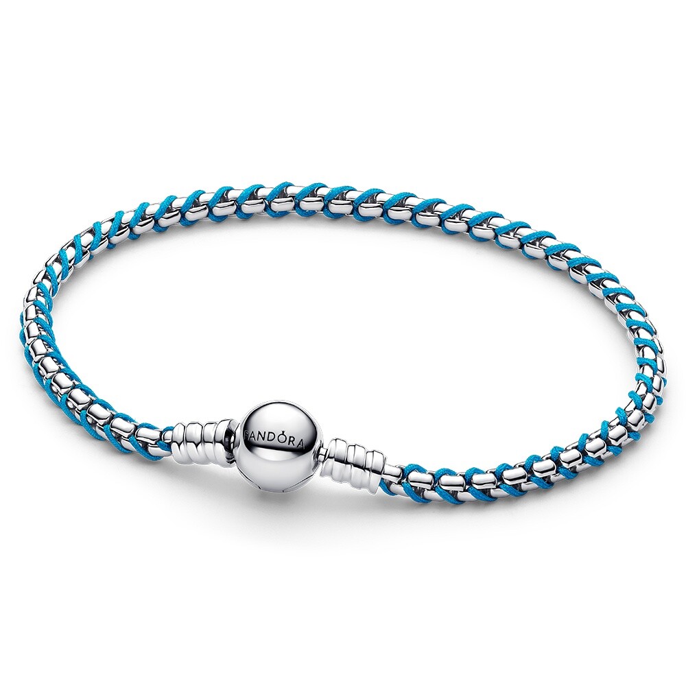 Pandora Stříbrný náramek na přívěsky s tyrkysovou šňůrkou Moments 593816C01 18 cm