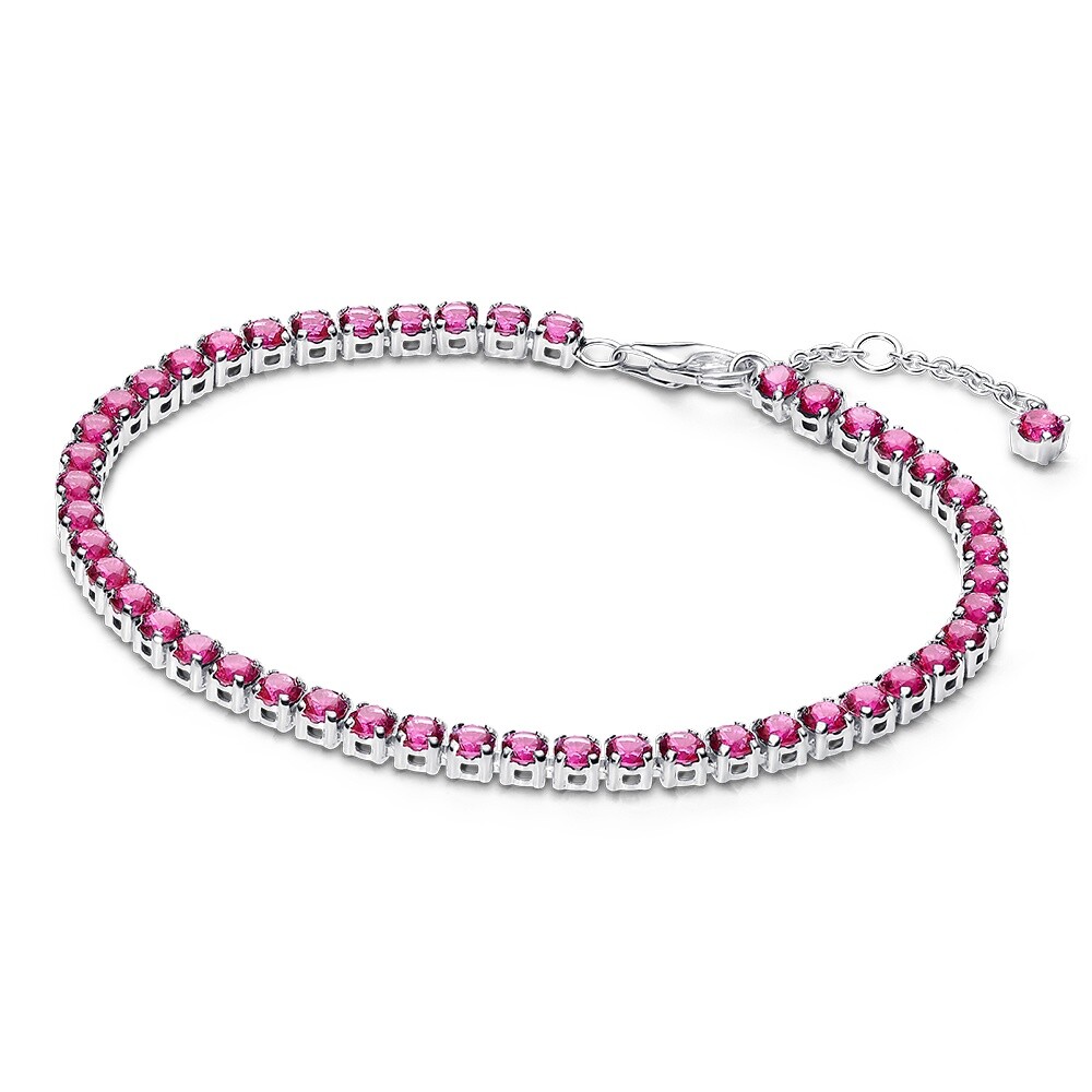 Pandora Tenisový stříbrný náramek s růžovými zirkony Timeless 591469C04 18 cm