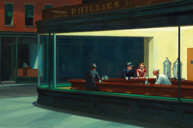 Europosters Plakát, Obraz - Noční ptáci, Edward Hopper, 91.5 × 61 cm