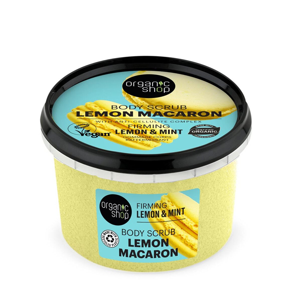 Organic Shop Zpevňující tělový peeling Lemon Macaron Citron a máta (Firming Body Scrub) 250 ml