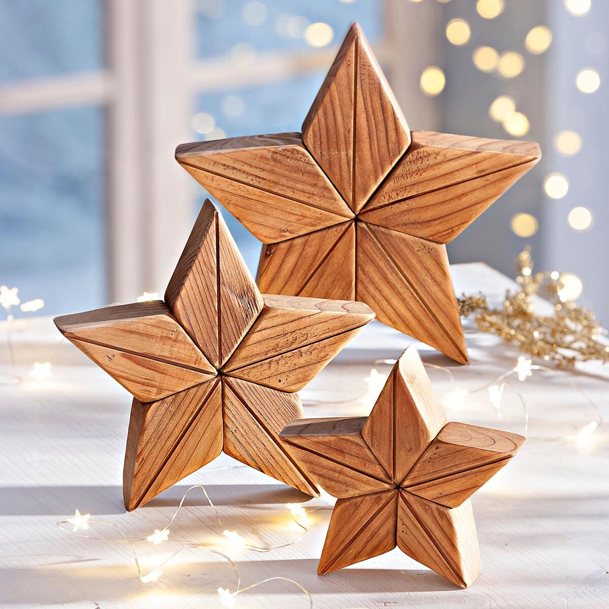 Weltbild Dřevěná dekorace Hvězda, sada 3 ks