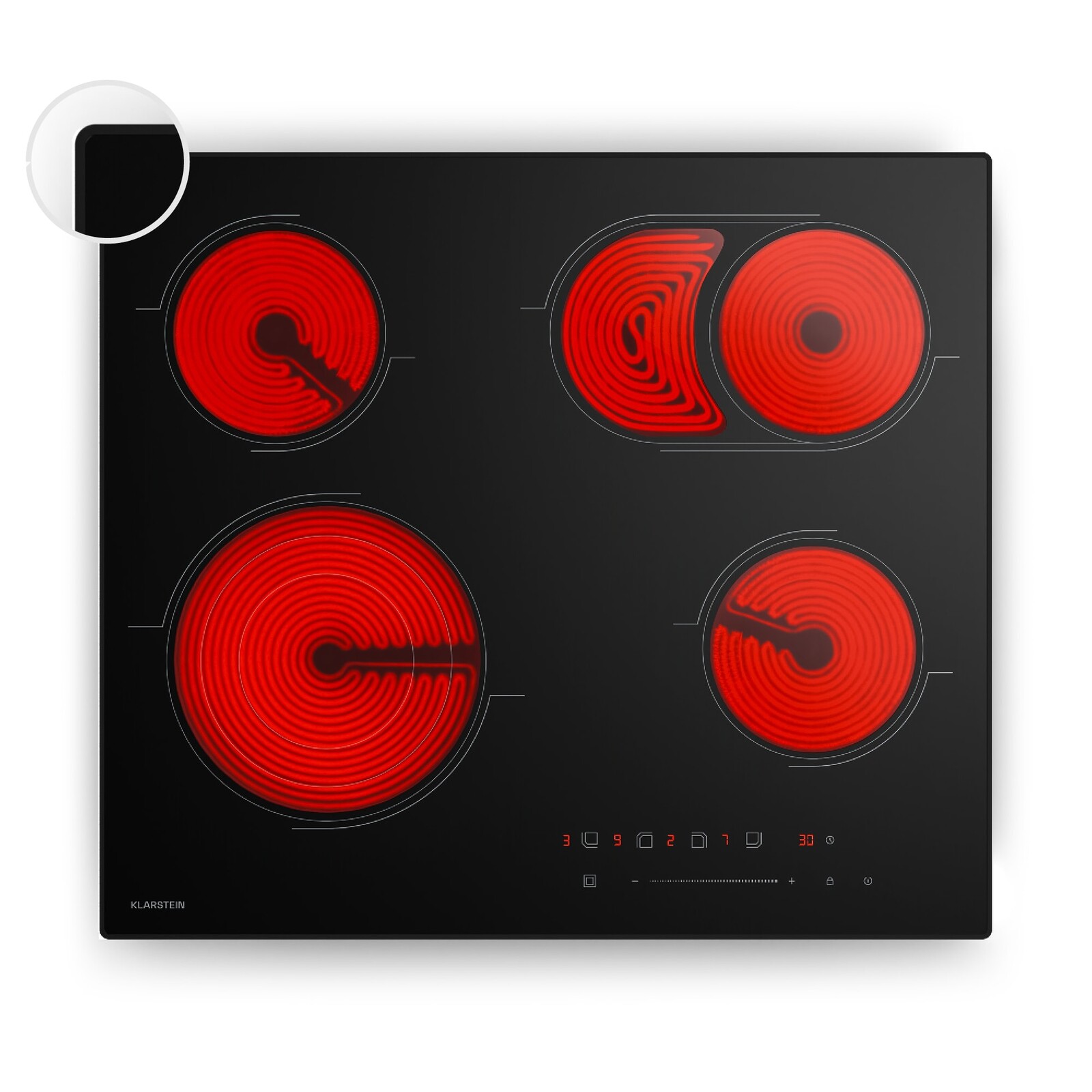 Klarstein Velaire sklokeramická varná deska, elegantní, minimalistická, výkonná, 4 varné zóny, 6700 W, 60 cm
