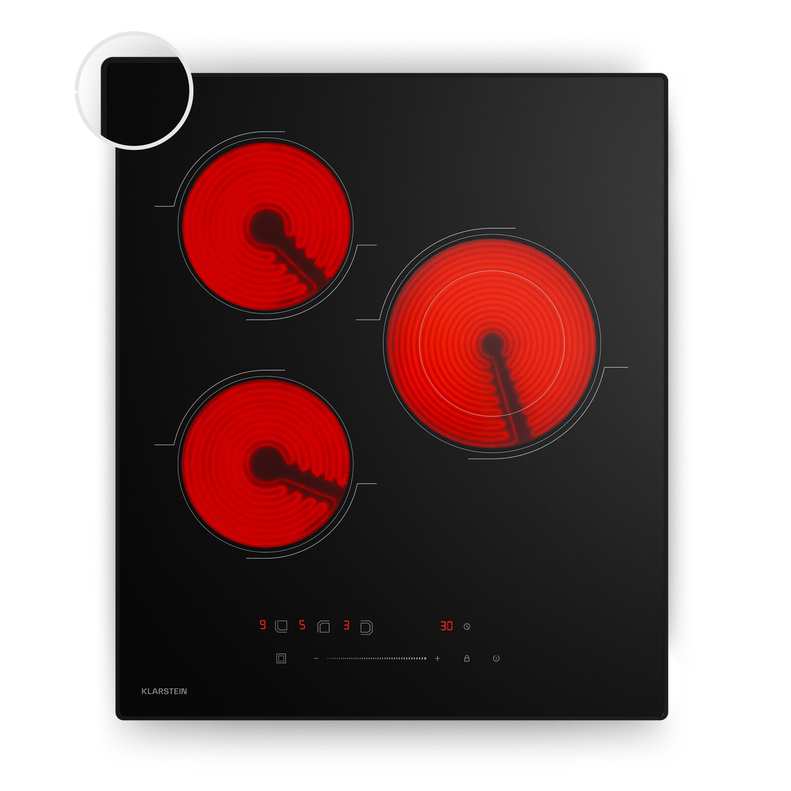 Klarstein Velaire sklokeramická varná deska, elegantní, minimalistická, kompaktní, 3 varné zóny, 4100 W, 45 cm
