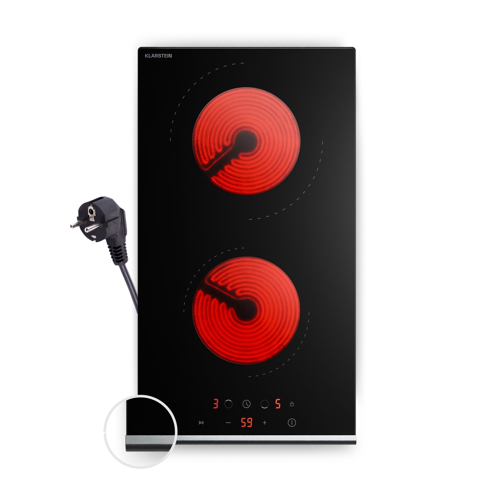 Klarstein Verosteel sklokeramická varná deska, Minimalistická, výkonná, 2 varné zóny, 3000 W, 30 cm