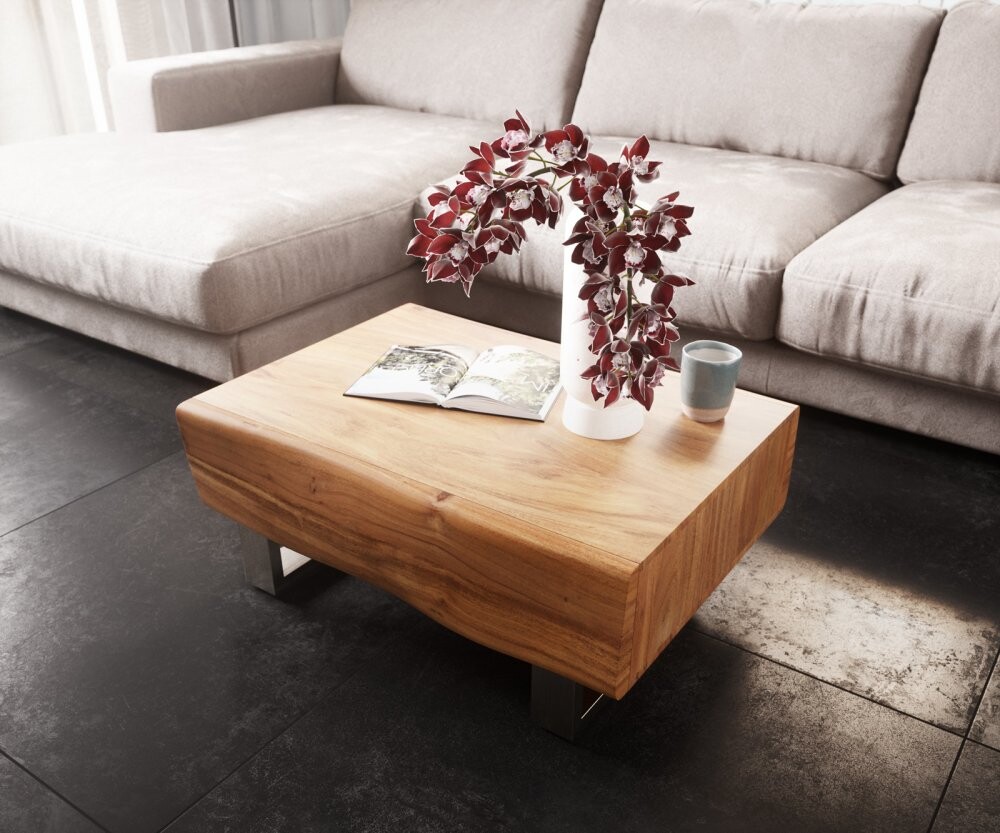 Konferenční stolek New Live-Edge 80x60 cm přírodní akácie 2 zásuvky