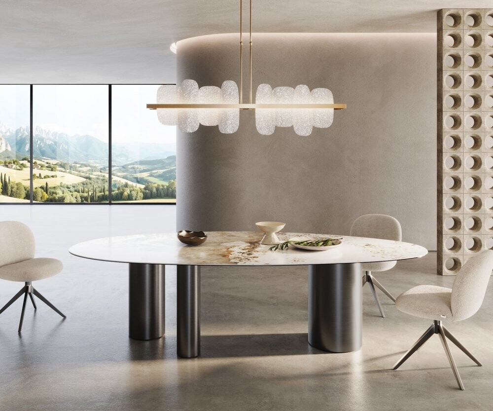 Jídelní stůl Edge Oval 280x130 keramický Minas Melange bílo-béžový