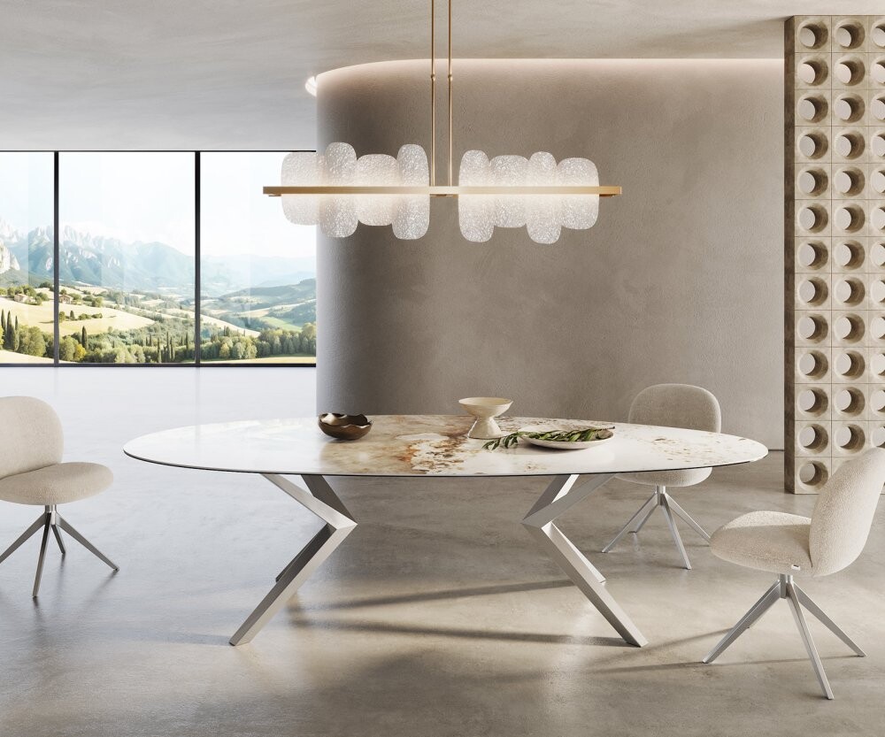 Jídelní stůl Edge Oval 280x130 keramika Minas Melange bílo-béžová