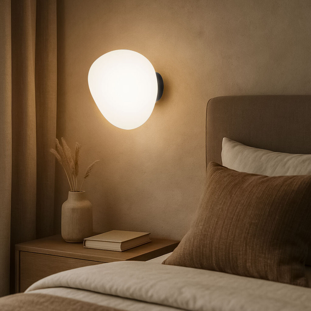 Nástěnná lampa STONES inspirovaná kamenem - bílé stínidlo 20 cm v japonském stylu - stylová nástěnná lampa do ložnice E27