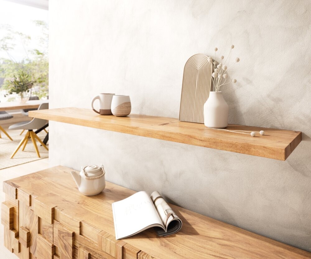 Nástěnná police Classic Edge 145 cm přírodní akácie masivní dřevo