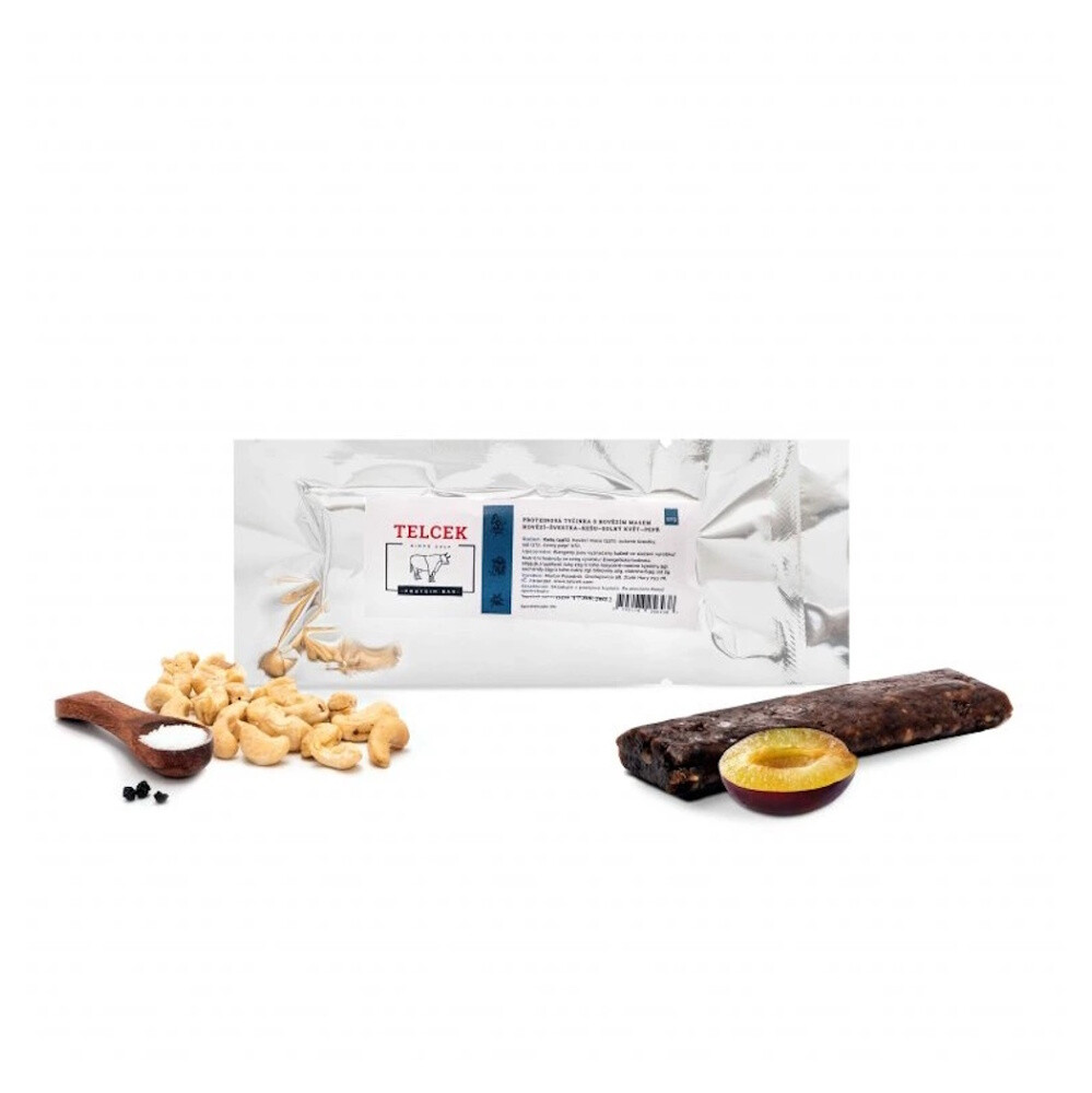 TELCEK Hovězí proteinová tyčinka s arašídy a datlemi sůl a pepř 50 g