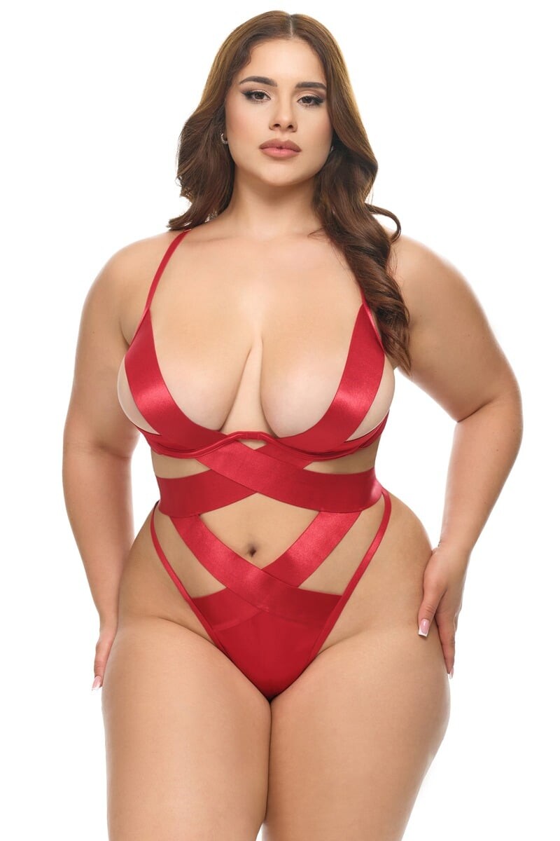 Červené strap body Lace Plus