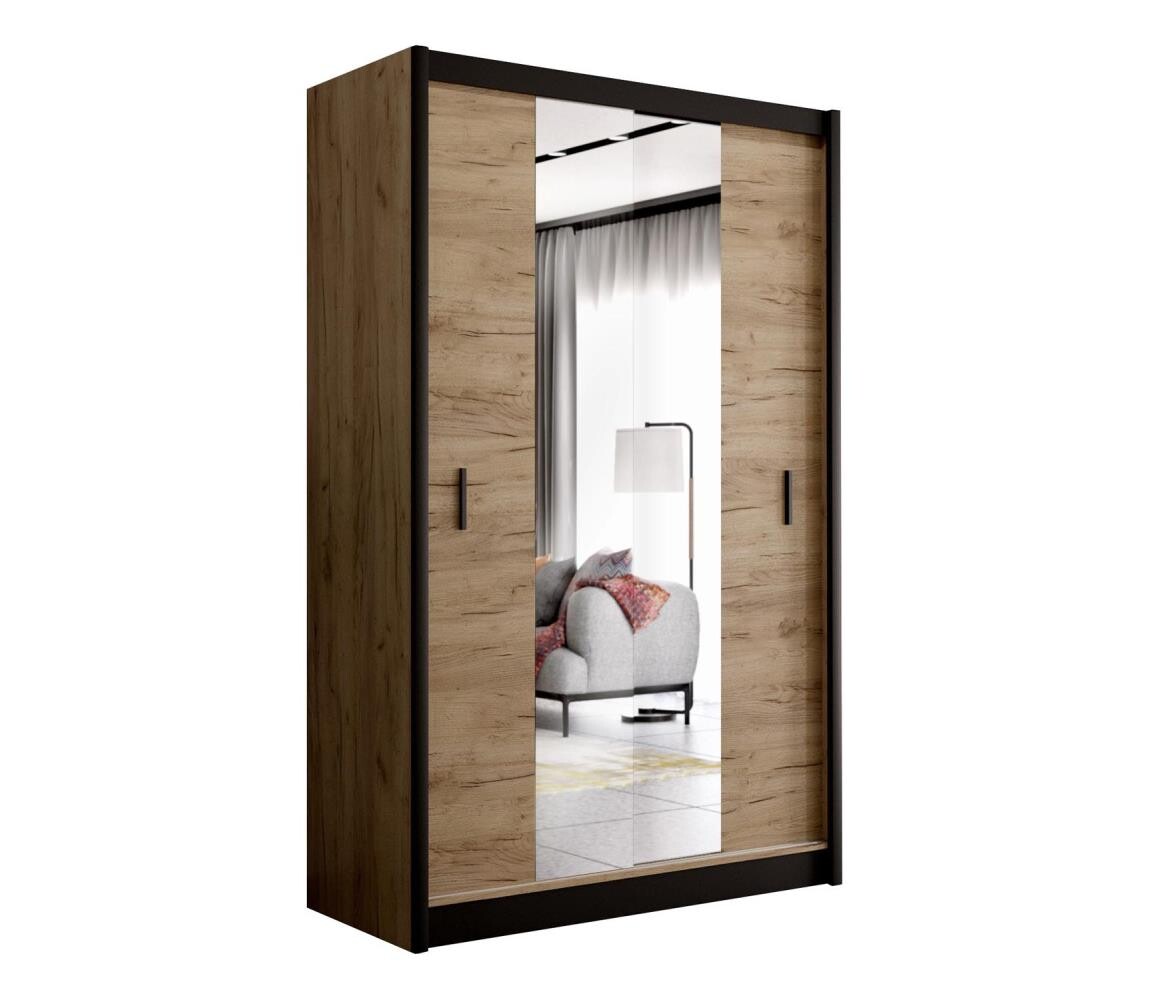 EMS Šatní skříň se zrcadlem MIRO 150x215 cm dub craft/černá