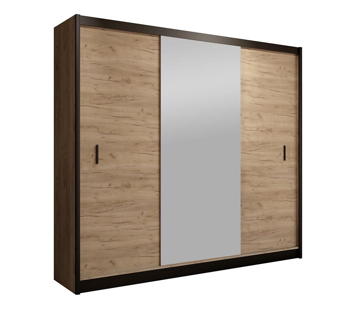 EMS Šatní skříň se zrcadlem MIRO 203x215 cm dub craft/černá
