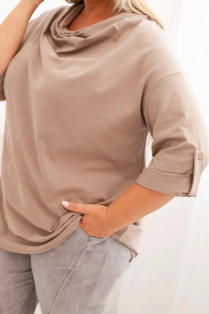 Kesi Włoski Dámská blůza Plus Size s bavlnou volného střihu s vodním výstřihem fango