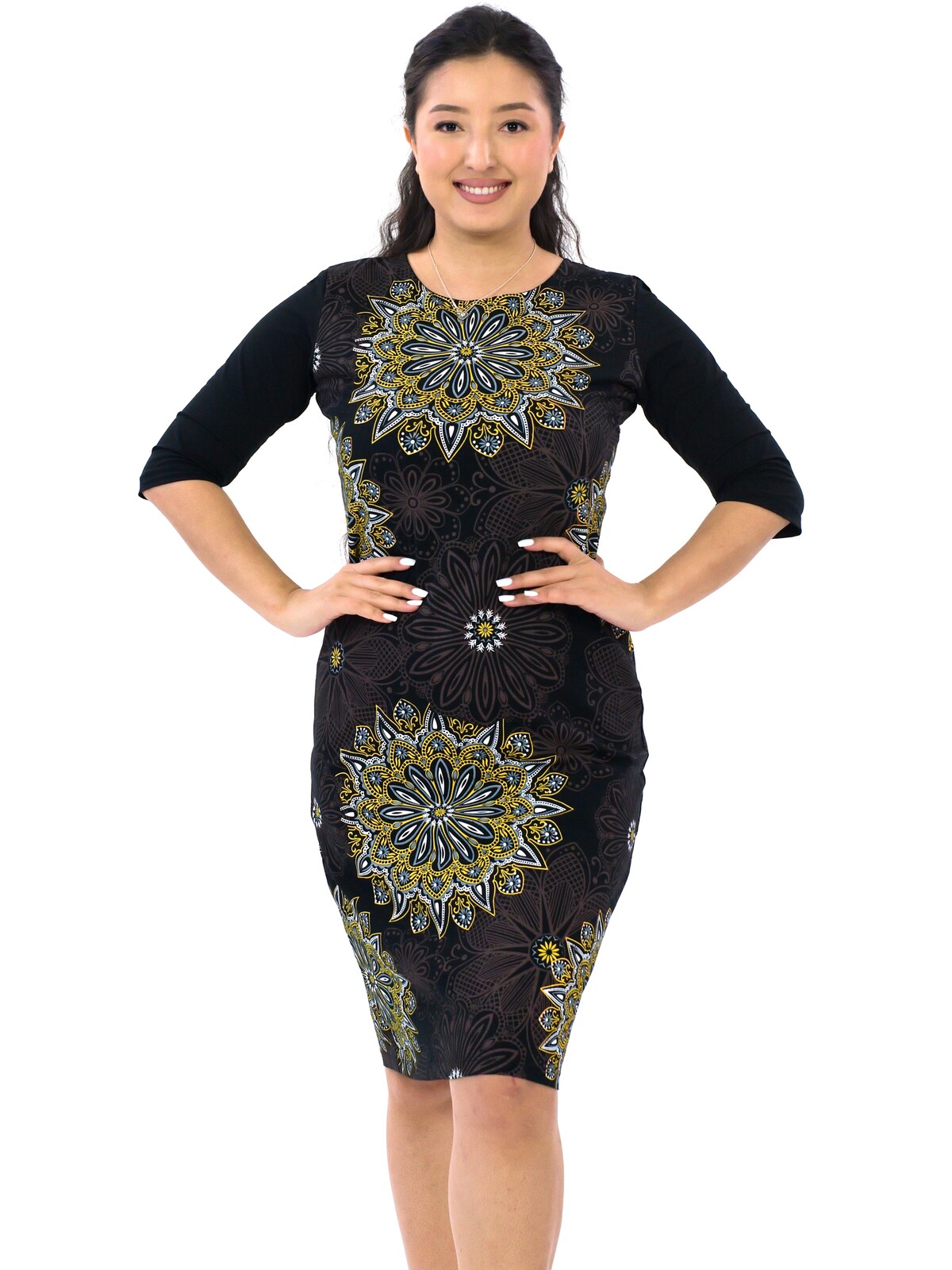 Himalife Šaty s 3/4 rukávem Ellen - černá se žlutou Velikost: S