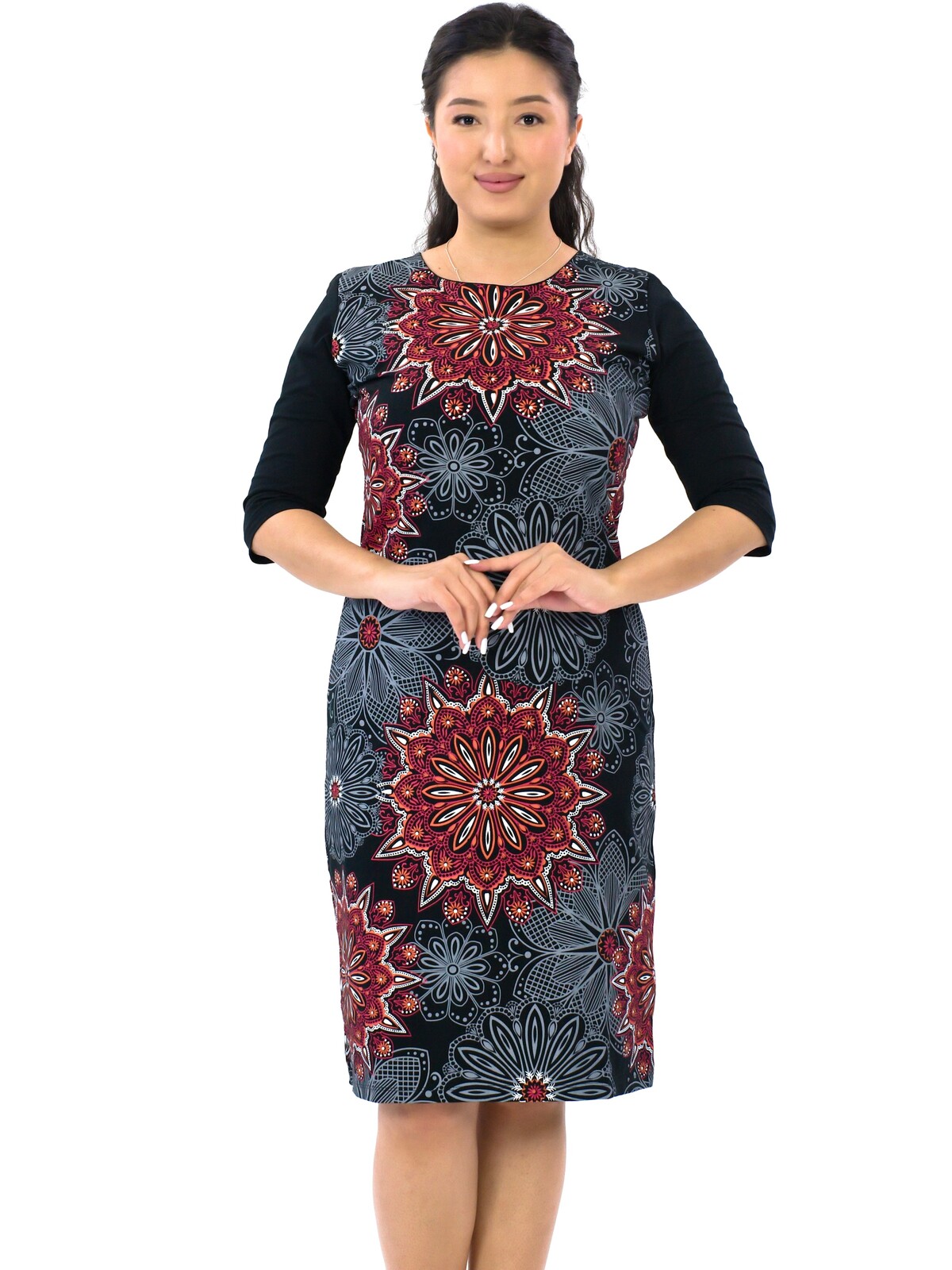 Himalife Šaty s 3/4 rukávem Ellen - černá s červenou a oranžovou Velikost: S