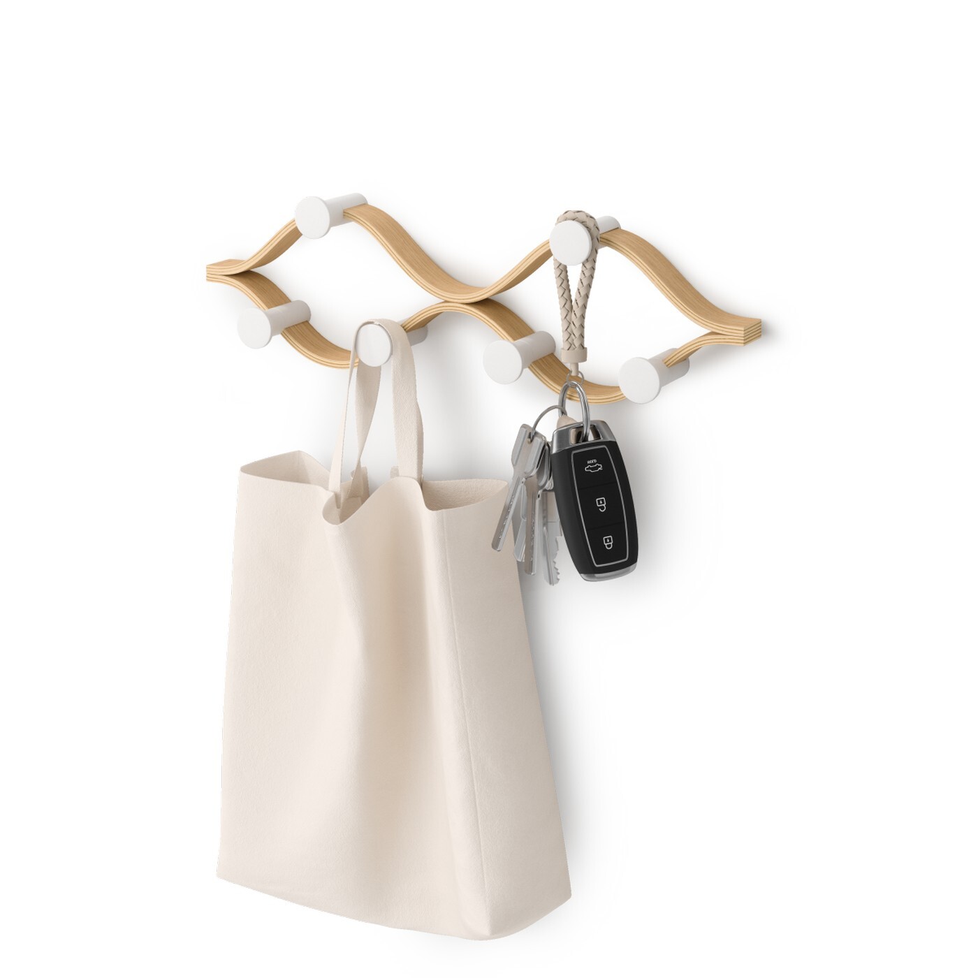Nástěnný věšák 6 háčků Umbra Montage - bílý/přírodní