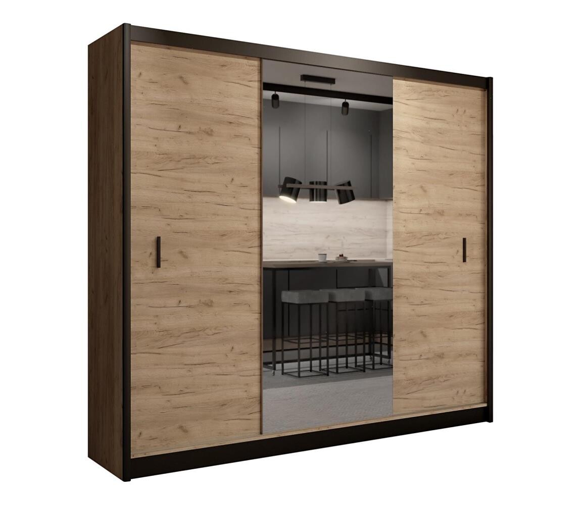 EMS Šatní skříň se zrcadlem MIRO 250x215 cm dub craft/černá
