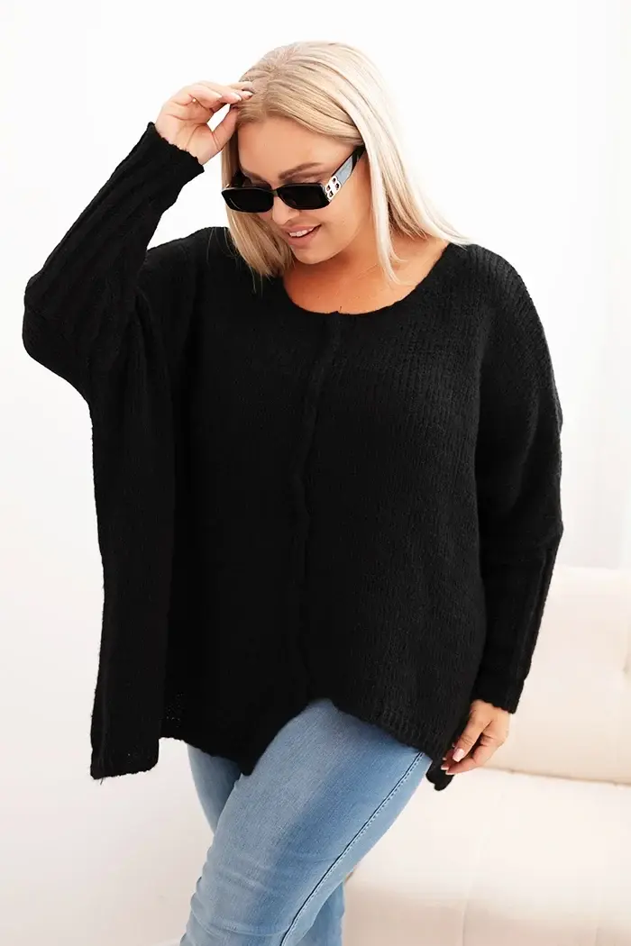 Kesi Włoski Svetr dámský Plus Size s akrylem volného střihu a rukávem 3/4 černý