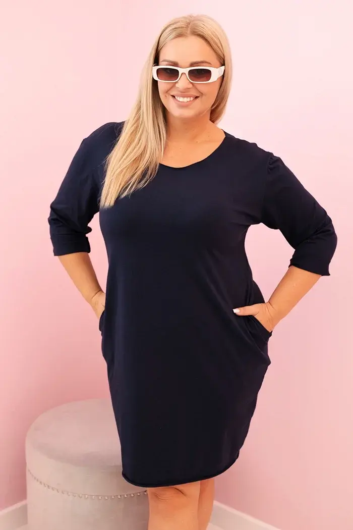 Kesi Włoski Dámská sukýnka Plus Size s bavlnou jednoduchého střihu a rukávem 3/4 modrá