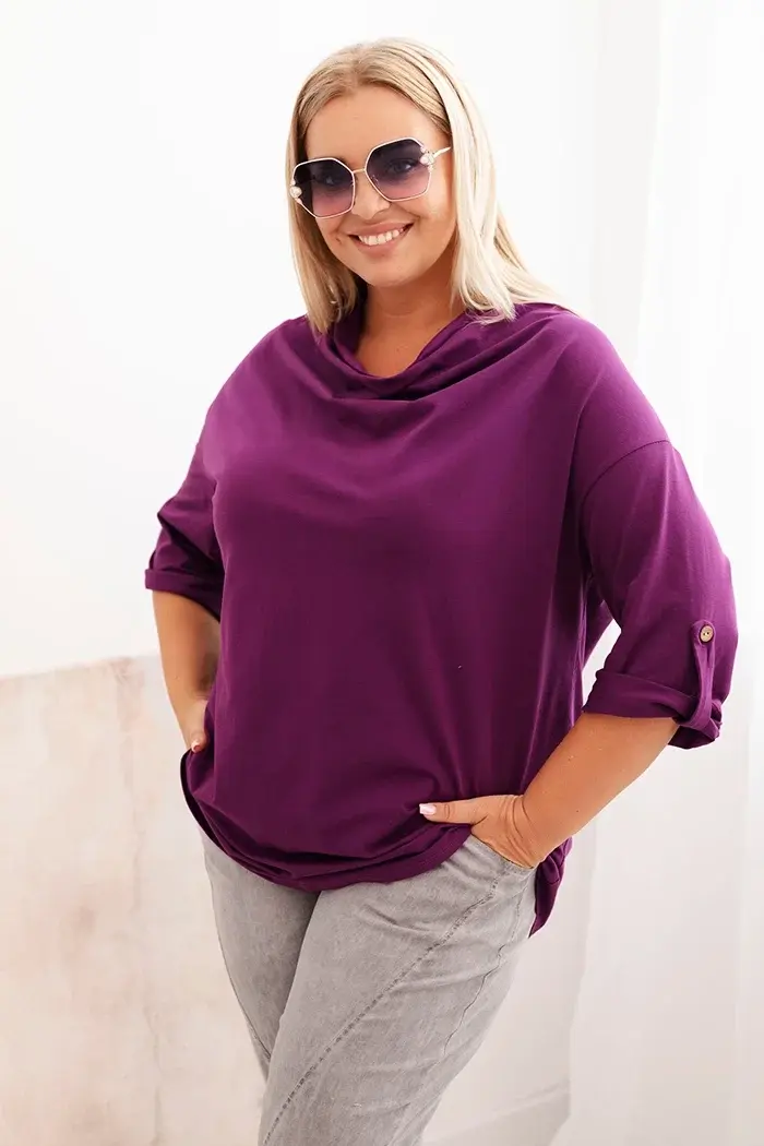 Kesi Włoski Dámská blůza Plus Size s bavlnou volného střihu s vodním výstřihem tmavě fialová