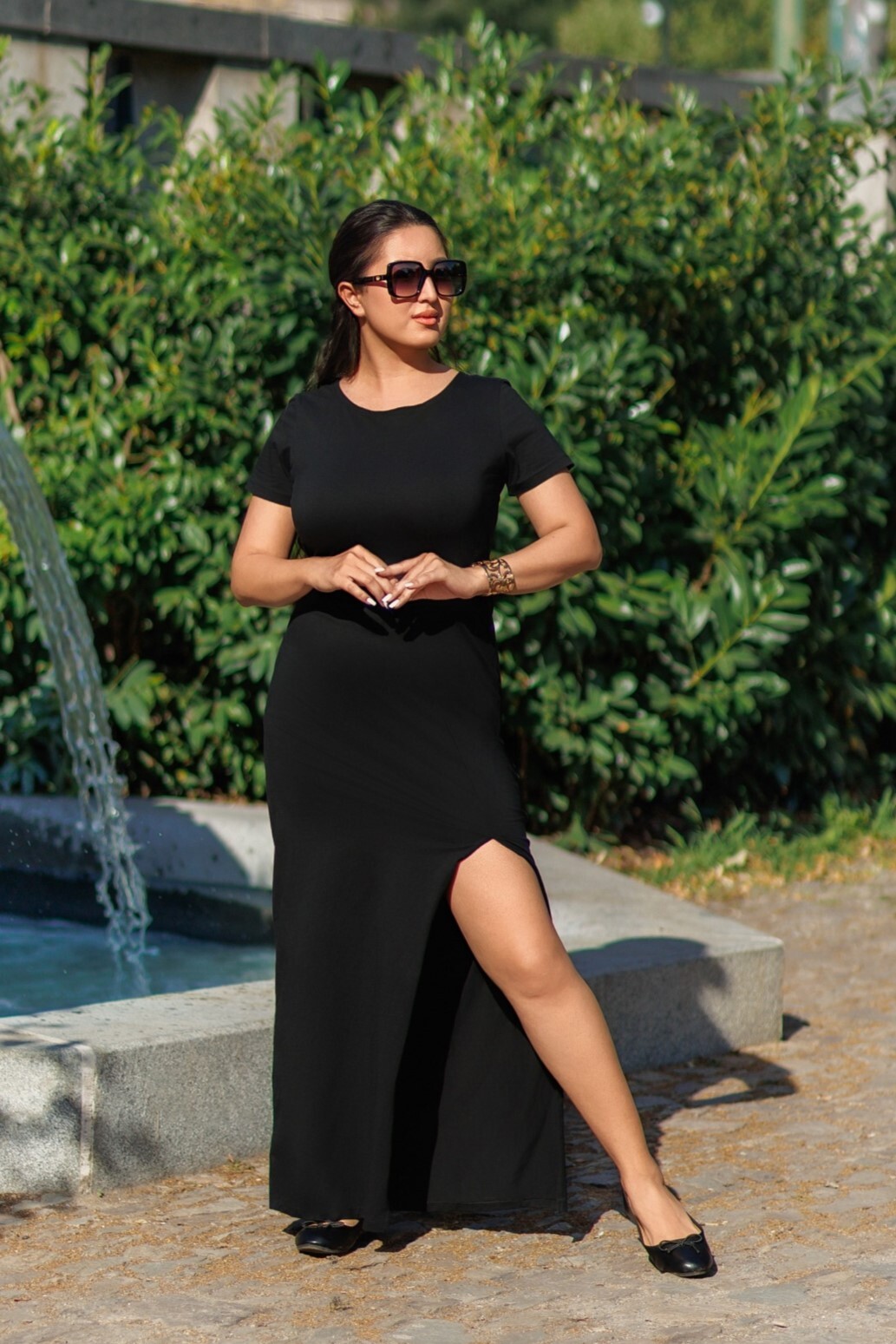 Himalife Dlouhé šaty Plain Mililani - černá Velikost: L