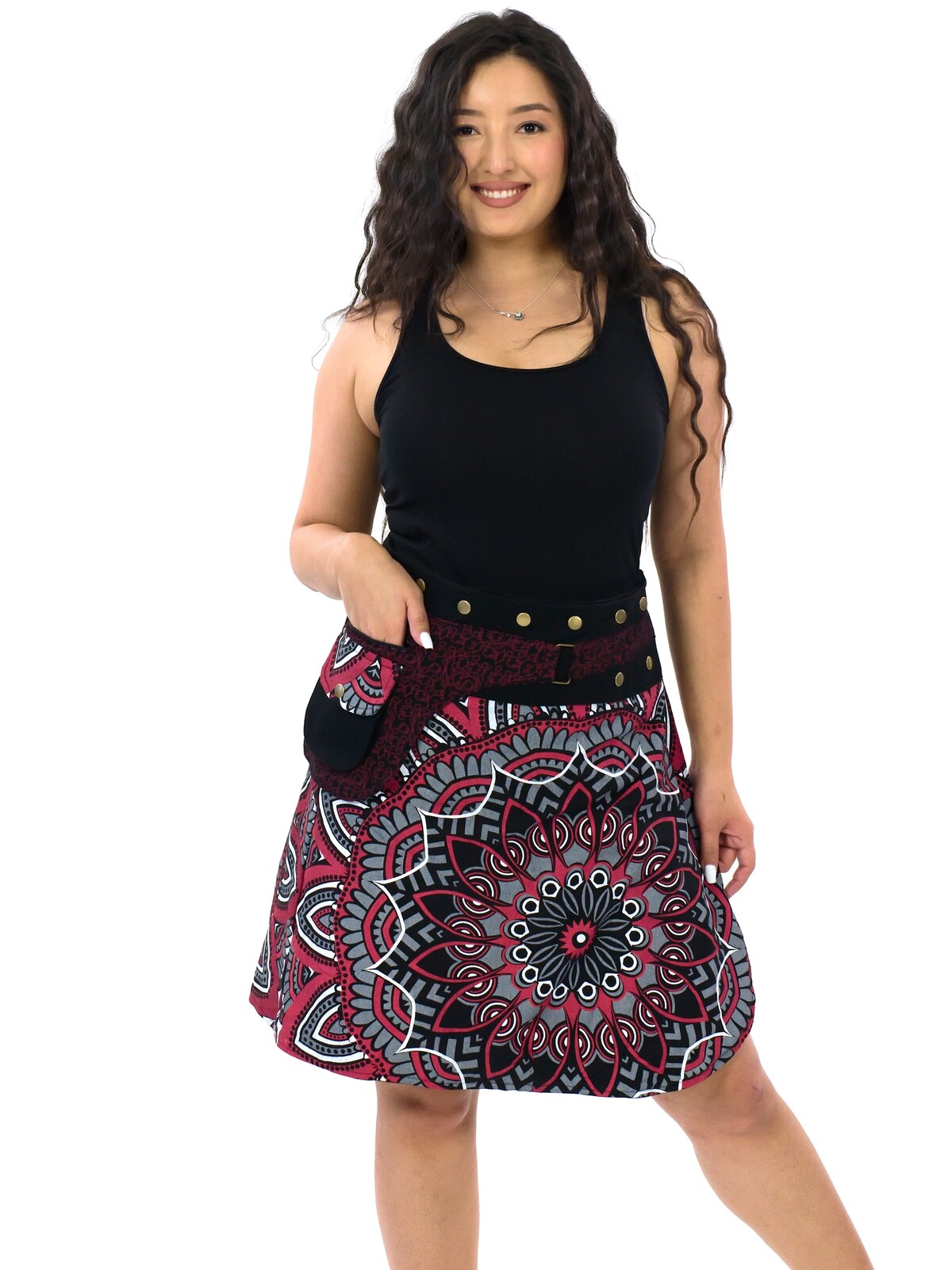 Himalife Zavinovací sukně s kapsičkou Gauri - černá s červenou Velikost: UNI