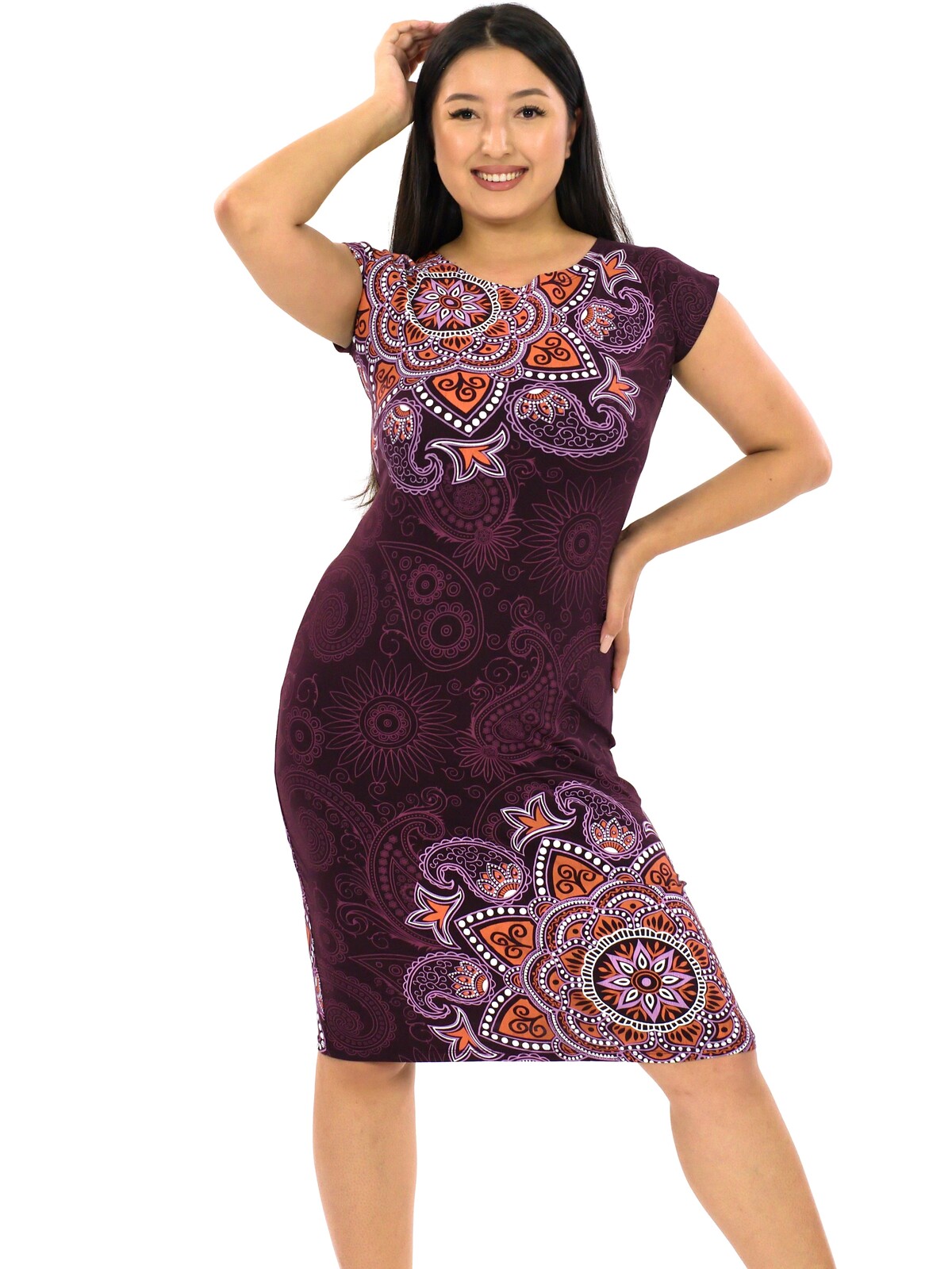 Himalife Šaty Sky - vínová s oranžovou Velikost: S