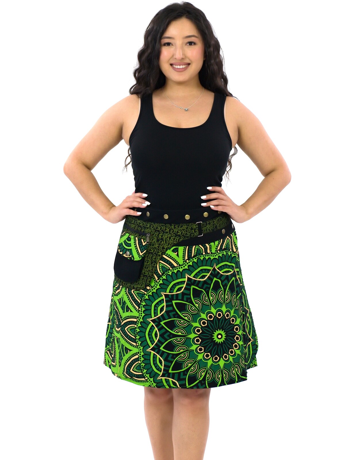 Himalife Zavinovací sukně s kapsičkou Gauri - černá s limetkovou Velikost: UNI