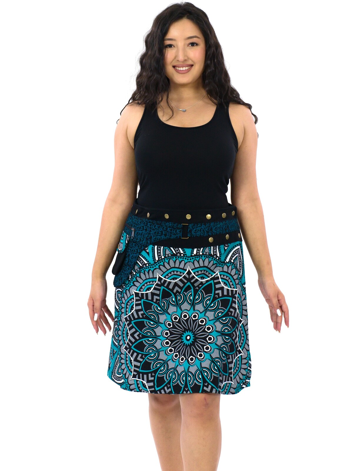 Himalife Zavinovací sukně s kapsičkou Gauri - černá s tyrkysovou Velikost: UNI