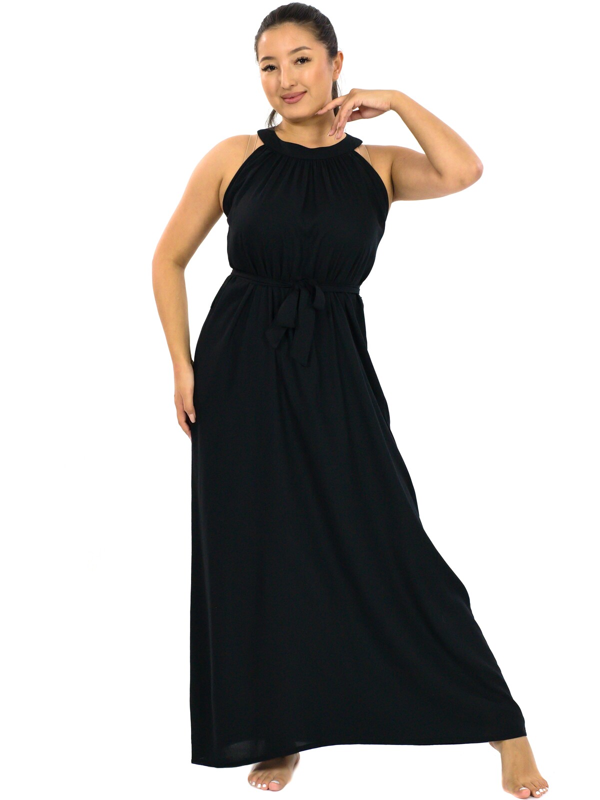 Himalife Šaty s páskem Plain Indu - černá Velikost: S/M