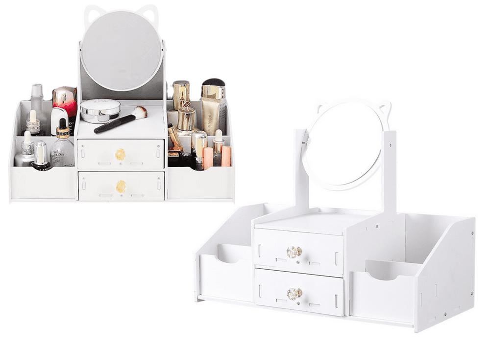 mamido Dřevěné dětské toaletní zrcadlo se zásuvkami a ušima bílé