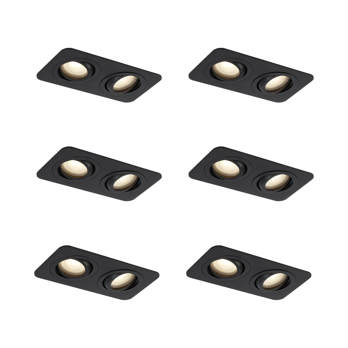 Sada 6 kulatých zapuštěných bodových svítidel černá GU10 50mm otočná a sklopná IP44 2-světelná - Alberto