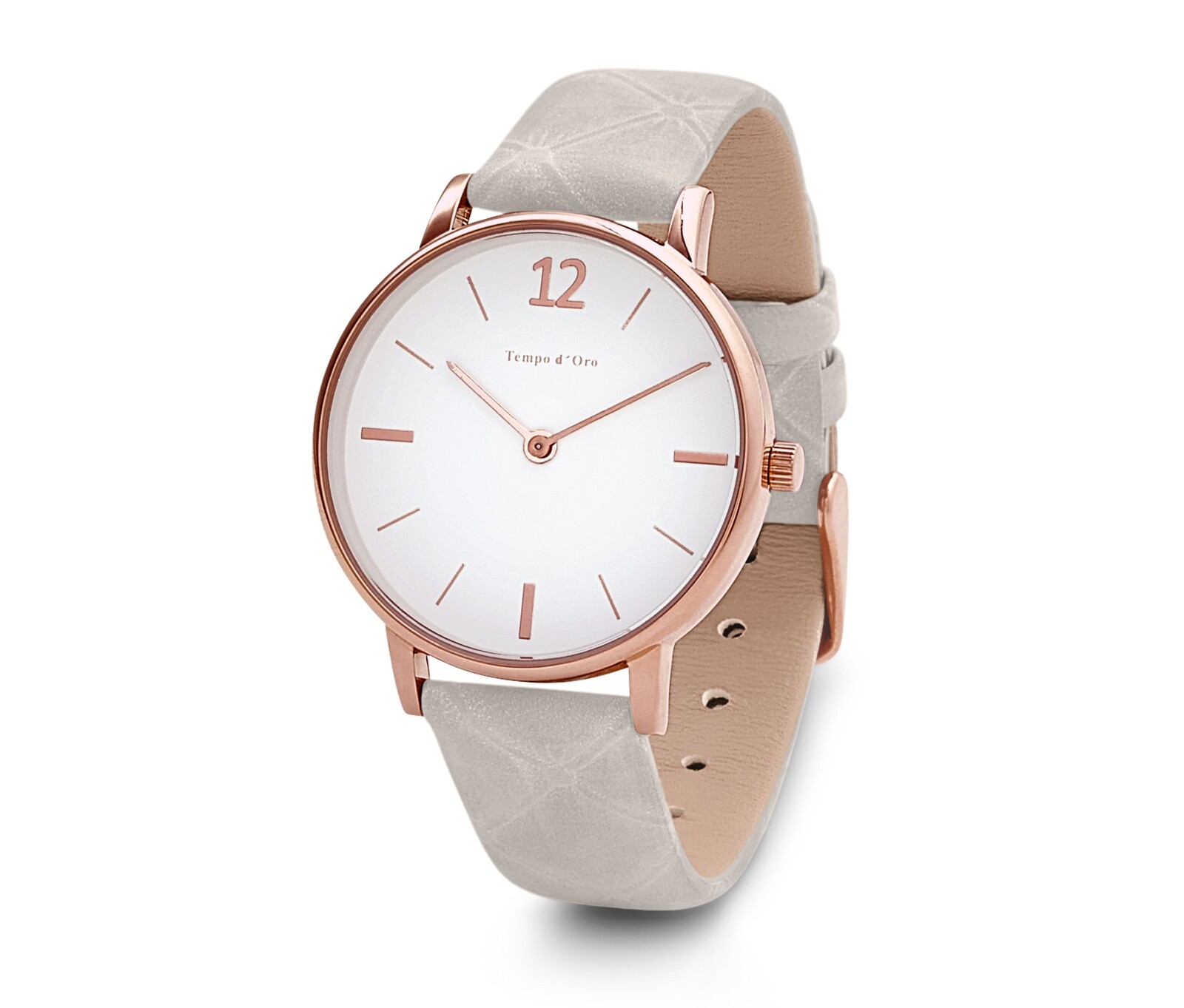 Tchibo - Náramkové hodinky s koženým řemínkem - barva: šedá