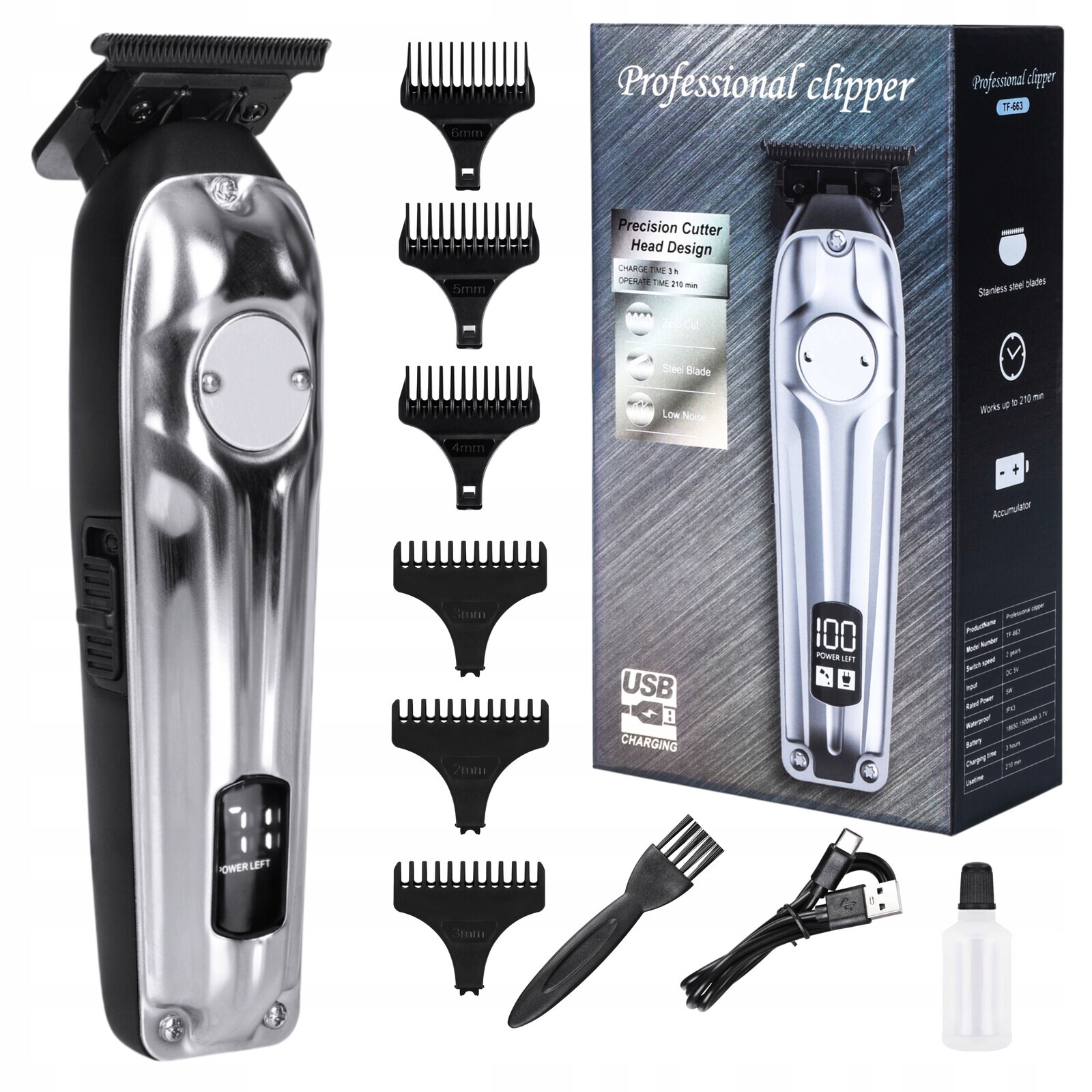 Zastřihovač vousů a vlasů Profesionální kadeřnický strojek Silný