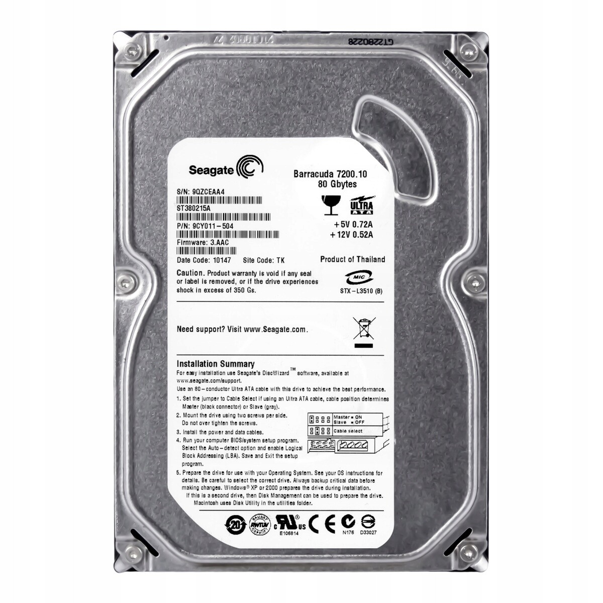 Seagate Barracuda 7200.10 80GB 7.2K 2MB Ata 3.5'' ST380215A