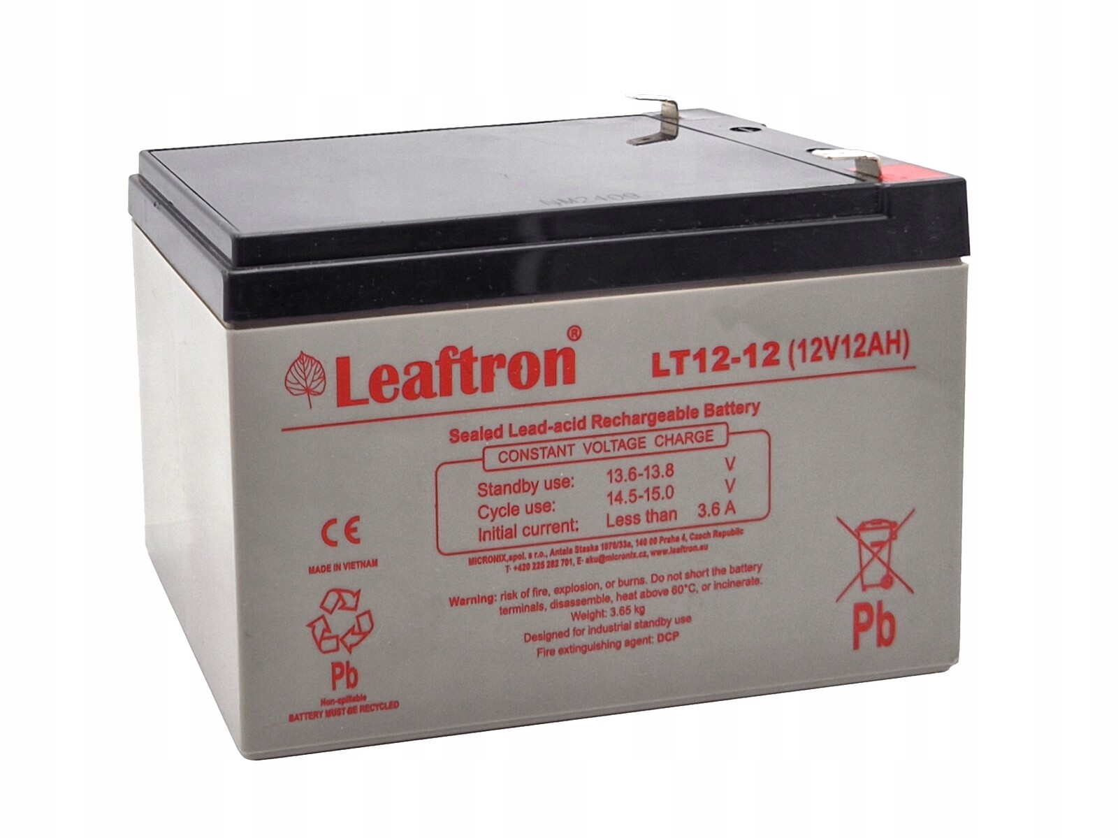 Akumulátor Leaftron Agm Vrla 12V 12Ah Bezúdržbový