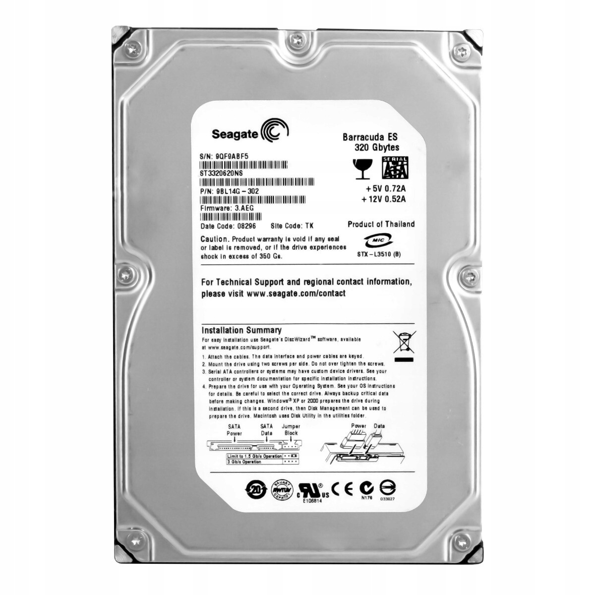 Seagate Barracuda Es 320GB 7.2K 16MB Sata II 3.5'' ST3320620NS